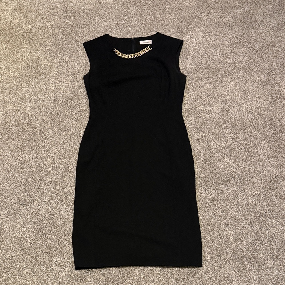 Calvin Klein Black Midi Dress with Chain Accent